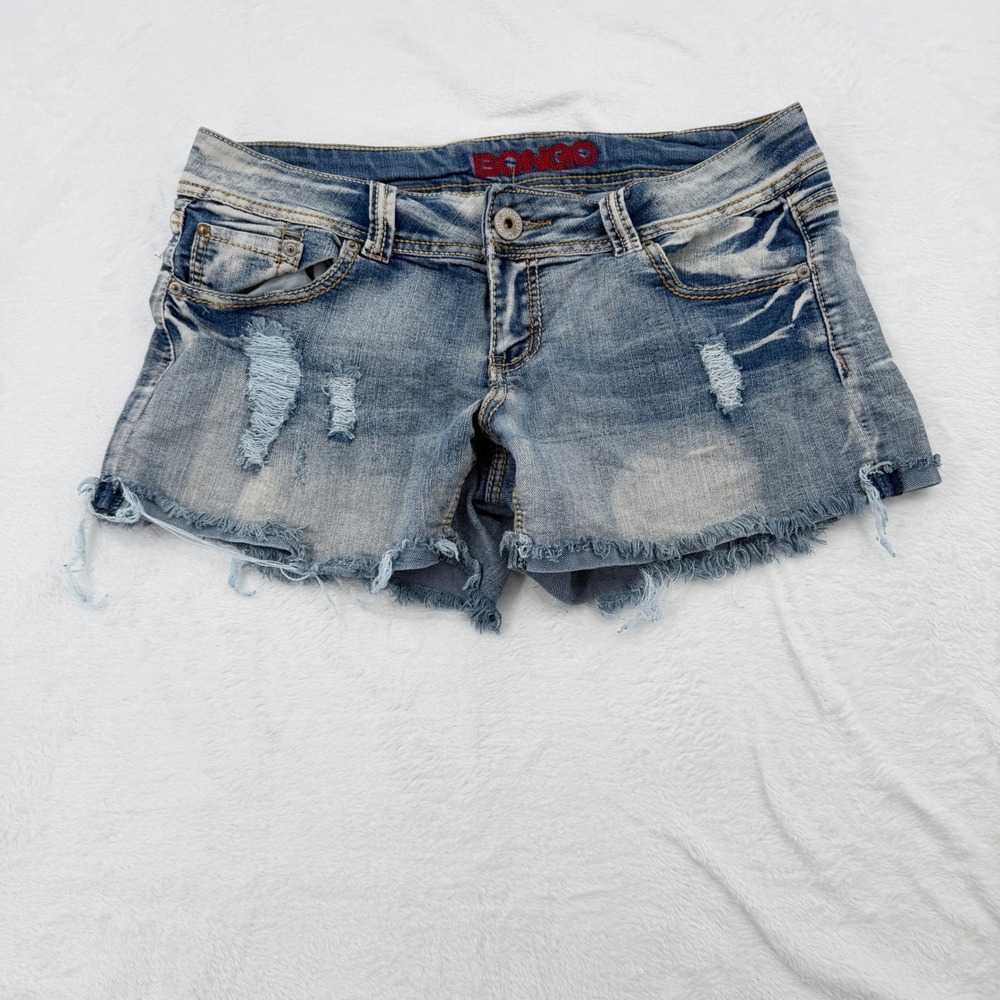 tg BONGO Y2K Jean Shorts Size 13 Distressed Ripped Low Rise McBling Grunge Jorts